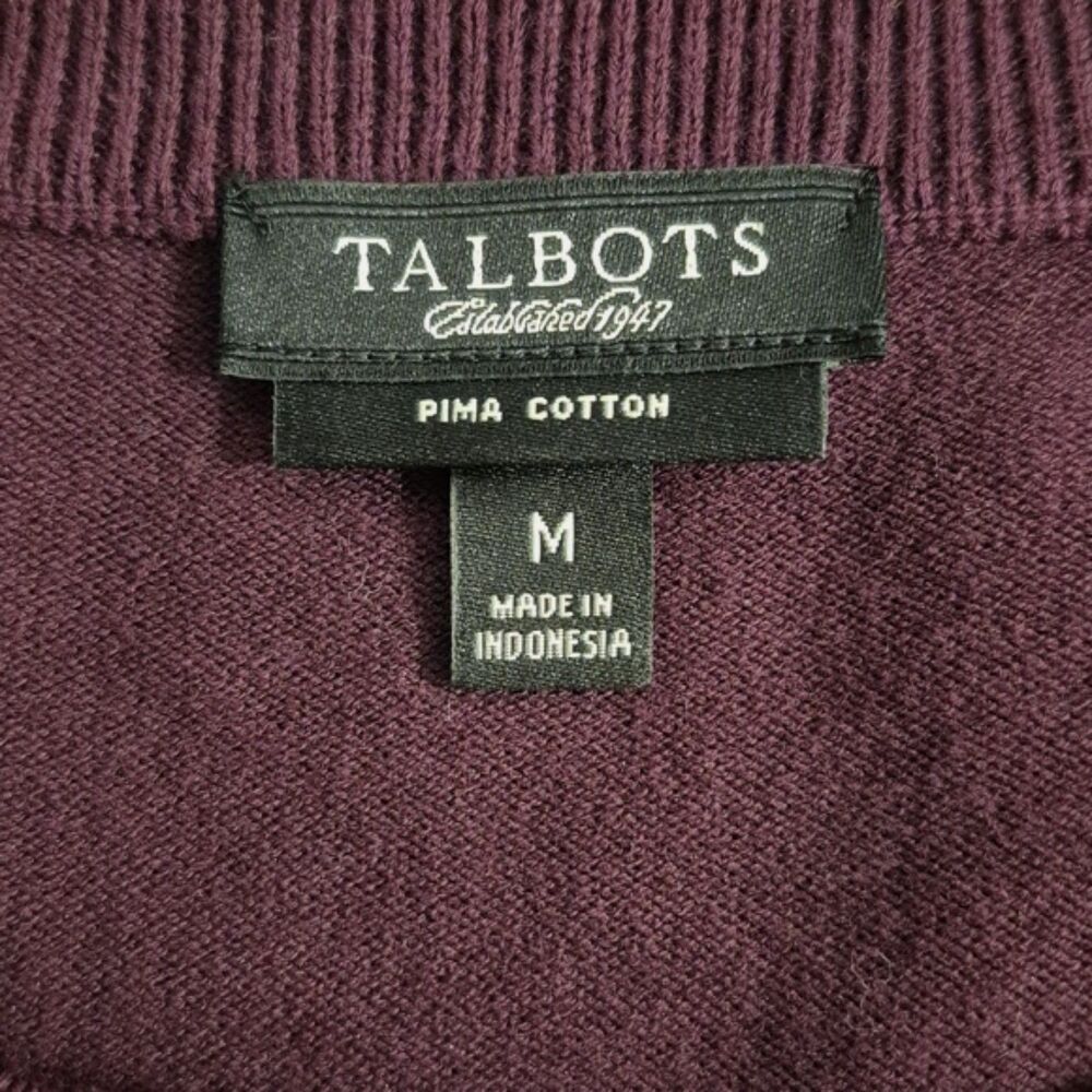 Talbots Pima Cotton Cardigan M Burgundy Plum Button Front Stretch Classic Preppy - Picture 6 of 9